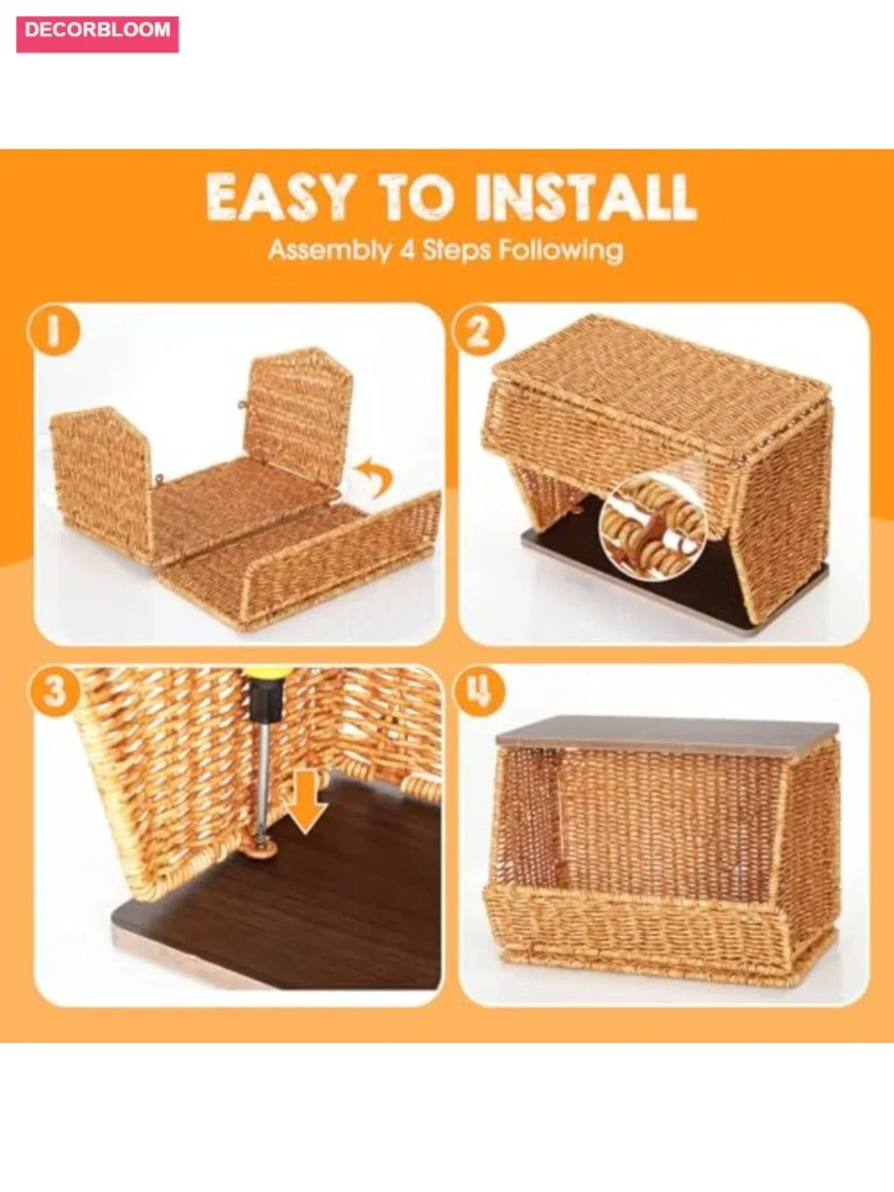 2 Tier Stackable Woven Fruit Basket with Wood Lid